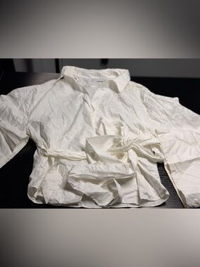 Zara  Cream Button-Down Shirt with Waist Tie